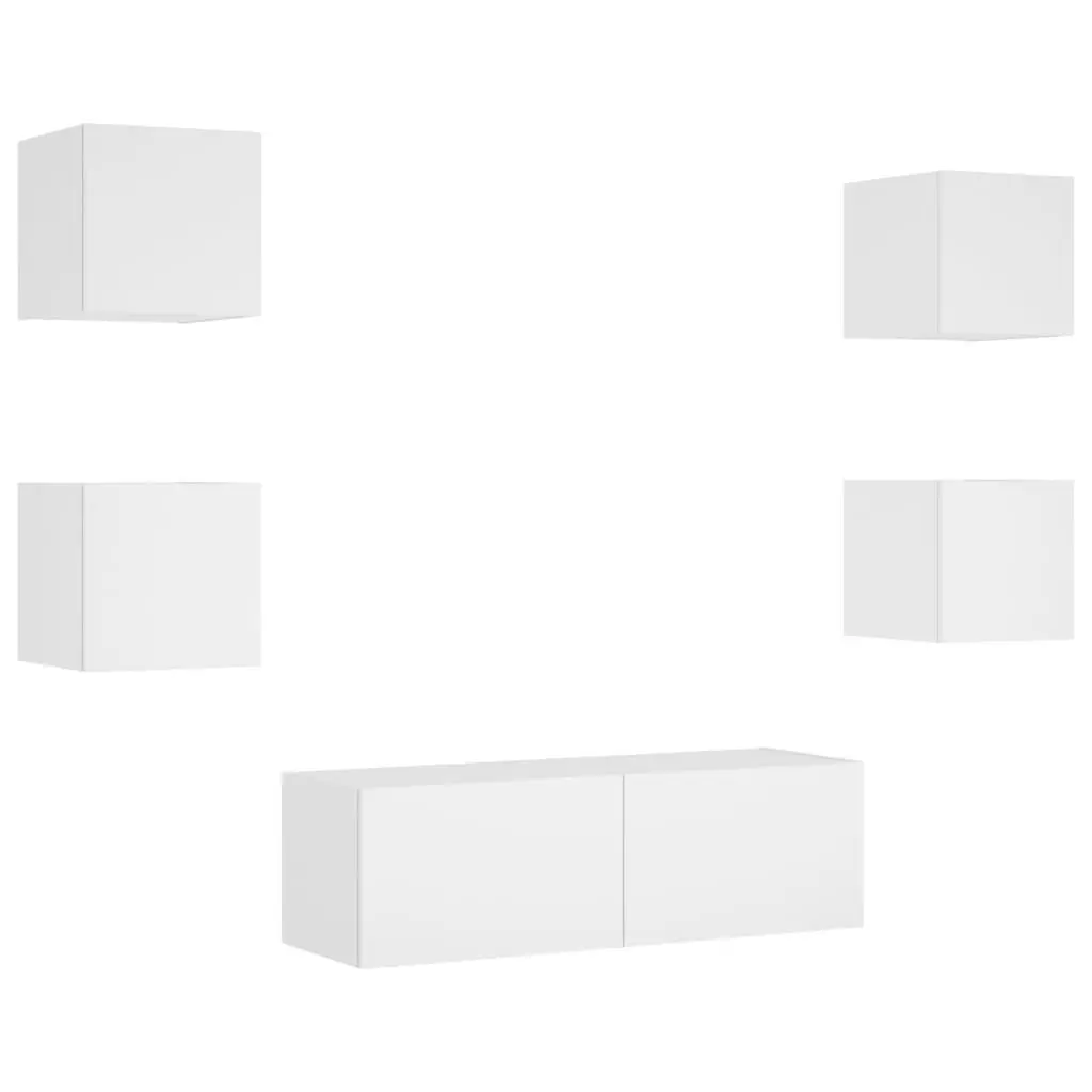5 Piece Wall Mounted TV Cabinets Engineered Wood White with RGB LED Lights Storage for Living Room
