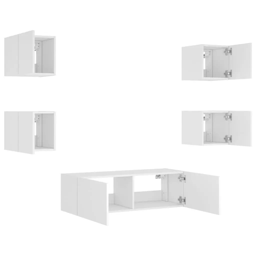 5 Piece Wall Mounted TV Cabinets Engineered Wood White with RGB LED Lights Storage for Living Room