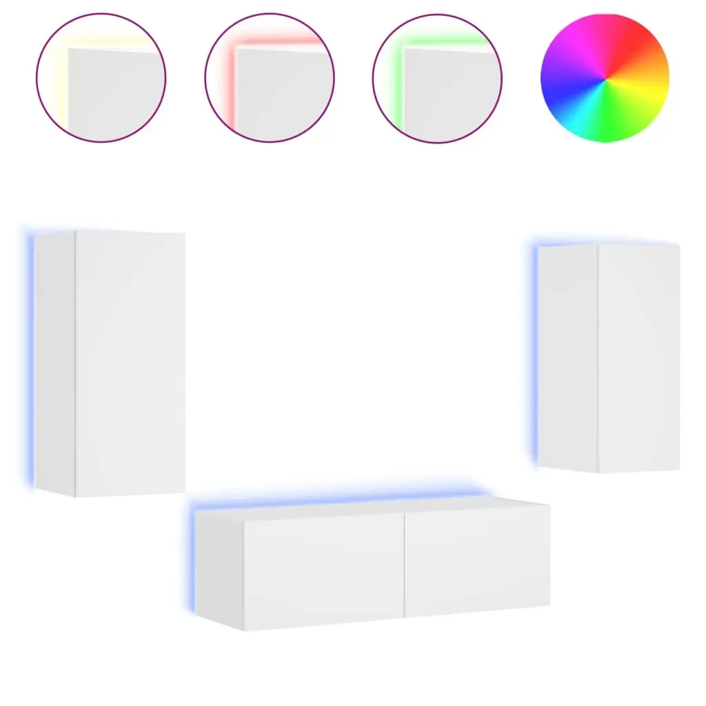 Floating Storage Units Engineered Wood RGB LED Lights White 3 Piece TV Cabinets