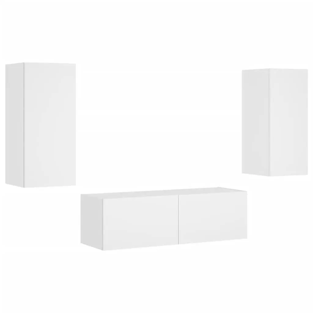 Floating Storage Units Engineered Wood RGB LED Lights White 3 Piece TV Cabinets