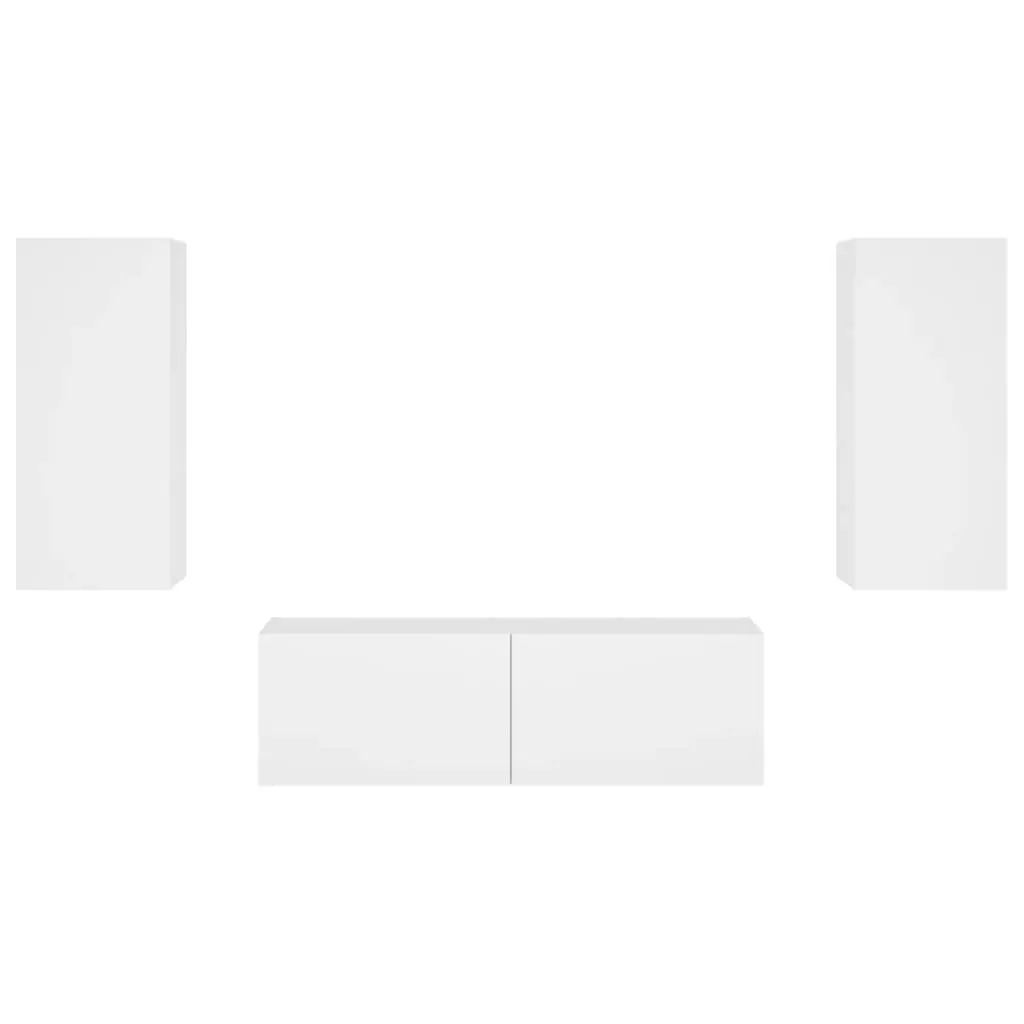 Floating Storage Units Engineered Wood RGB LED Lights White 3 Piece TV Cabinets