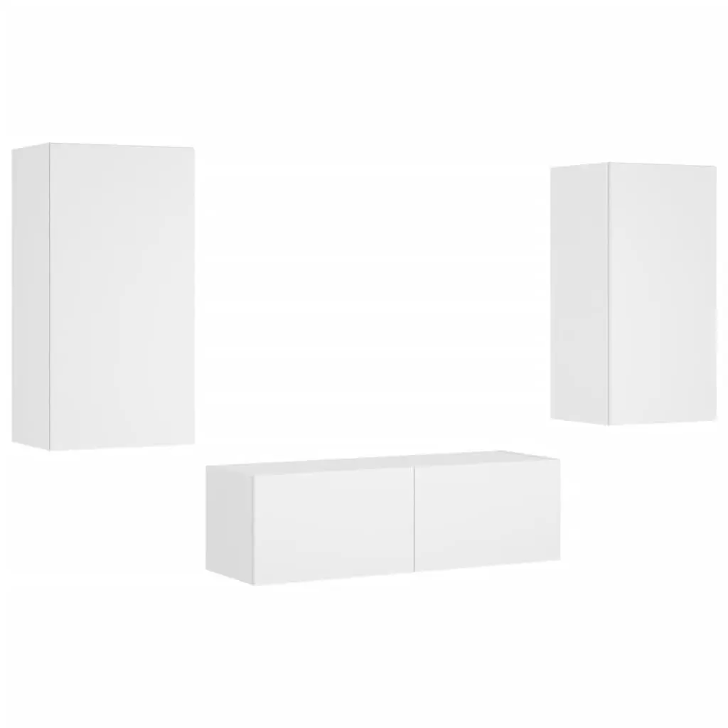 3 Piece Wall Mounted TV Cabinets Engineered Wood White with RGB LED Lights