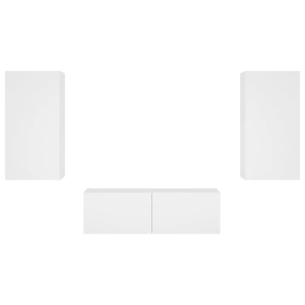3 Piece Wall Mounted TV Cabinets Engineered Wood White with RGB LED Lights