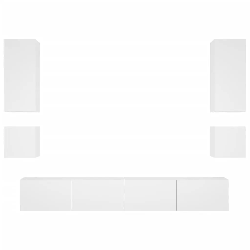6 Piece White Engineered Wood TV Wall Cabinets with RGB LED Lights Floating Storage Units