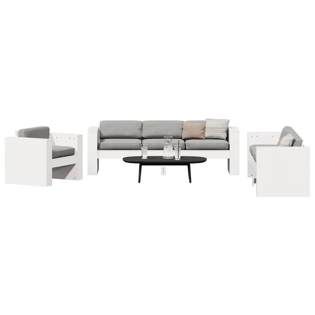 2 Piece Garden Lounge Set White Solid Pine Wood Outdoor Patio Furniture Armrests