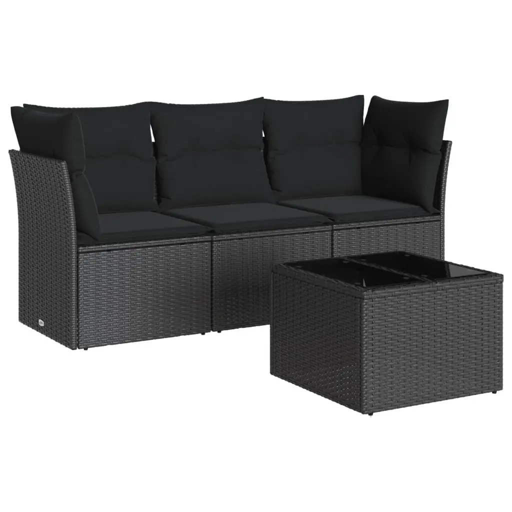 4 Piece Garden Sofa Set PE Rattan Modular Outdoor Furniture Black with Cushions