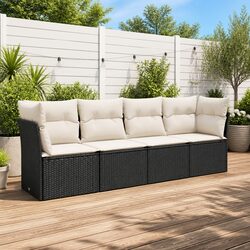 Black Modular Outdoor Sofa Set 4 Pieces Durable PE Rattan with Cushions