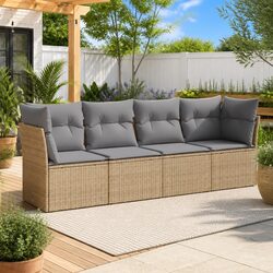 4-Piece Beige Modular Garden Sofa Set with Cushions