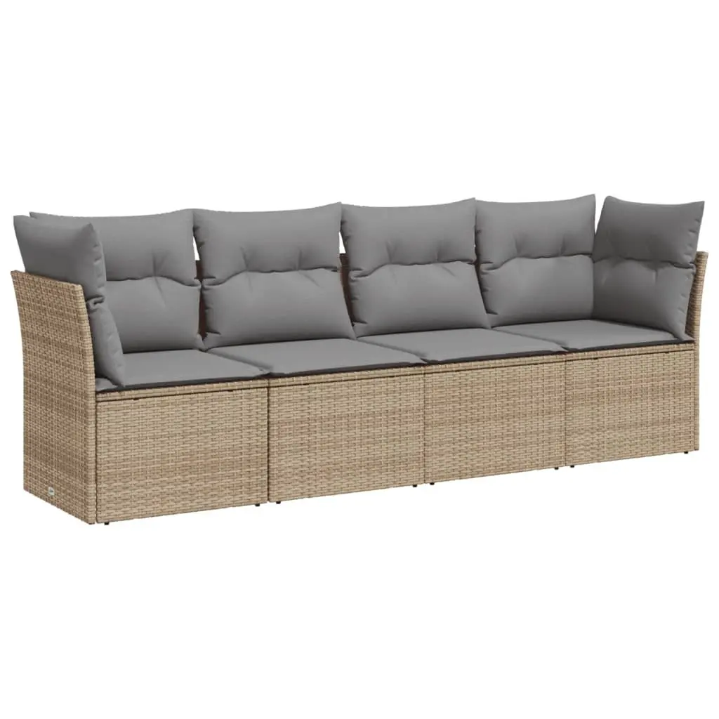 4 Piece Outdoor Garden Sofa Set Beige PE Rattan Patio Furniture with Cushions