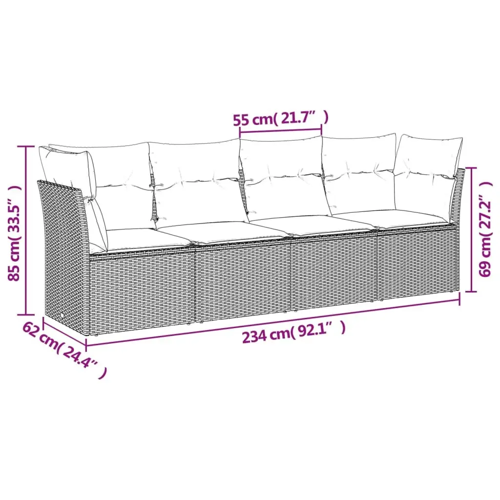 Garden Sofa Set 4 Piece Outdoor Furniture Patio Seating Grey with Cushions