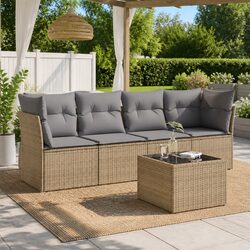 Practical 5 Piece Beige Patio Sofa Set with Cushions