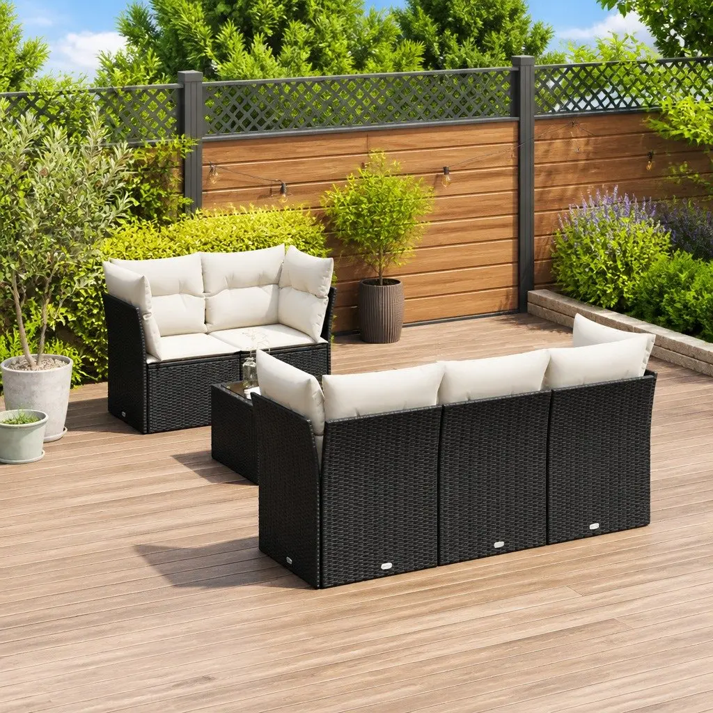 6 Piece Garden Sofa Set PE Poly Rattan Outdoor Furniture Black
