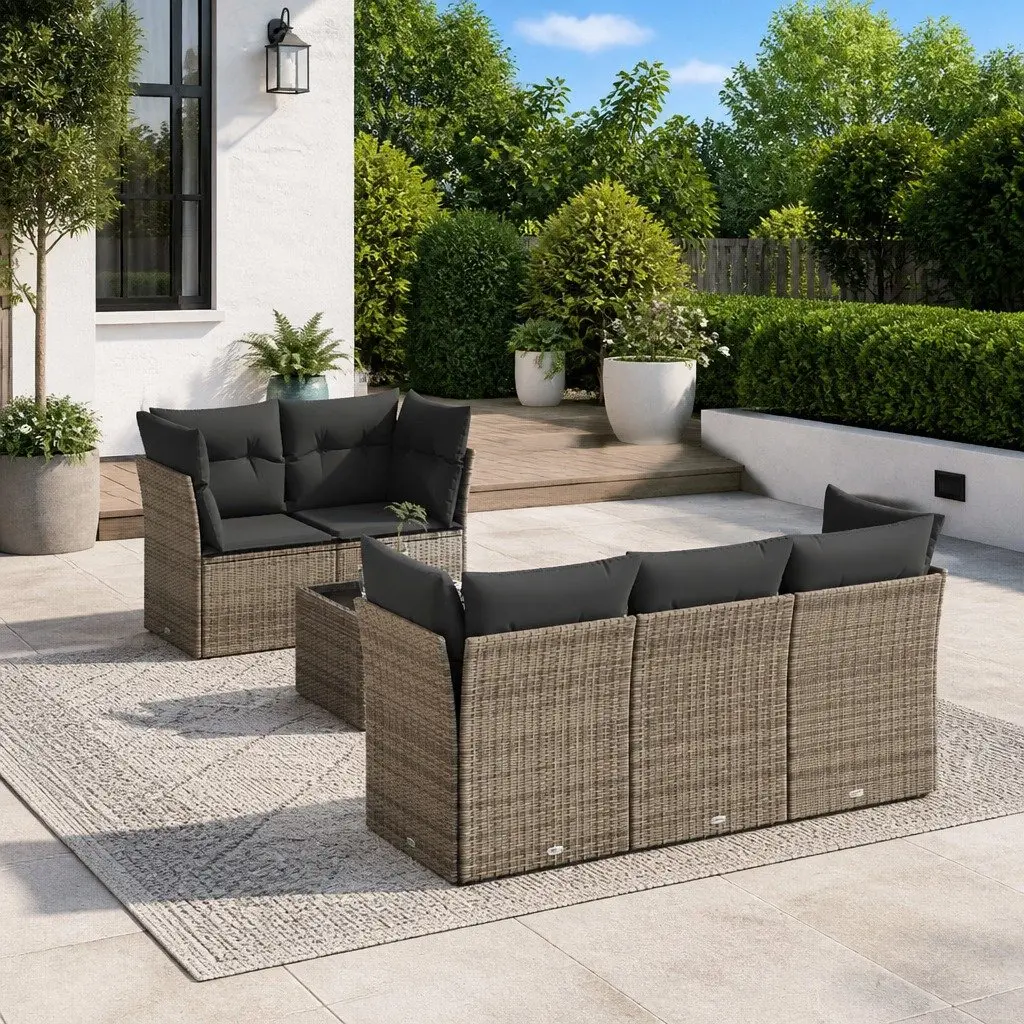 Garden Sofa Set 6 Piece Outdoor Furniture Grey Poly Rattan with Cushions Patio