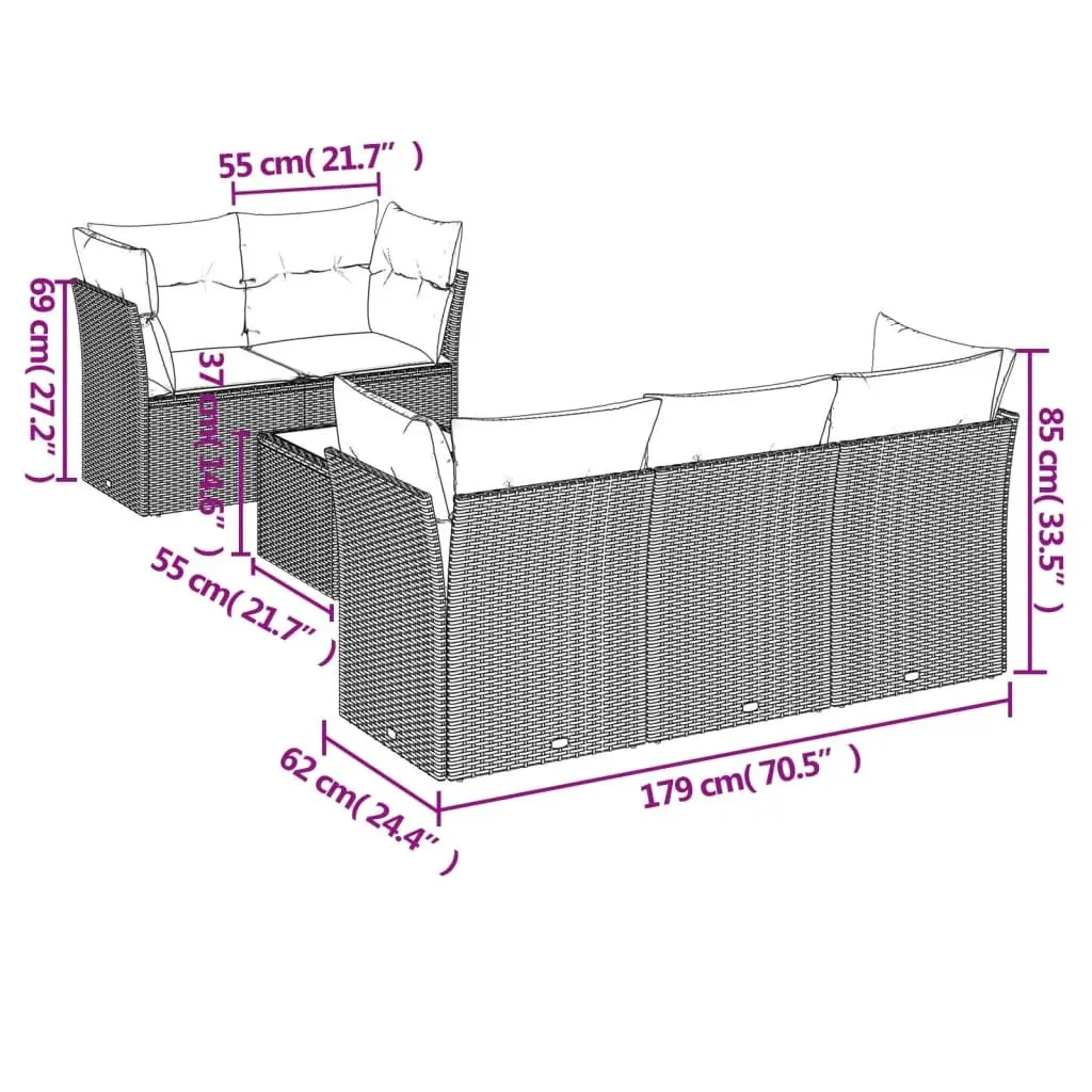 Garden Sofa Set 6 Piece Outdoor Furniture Grey Poly Rattan with Cushions Patio