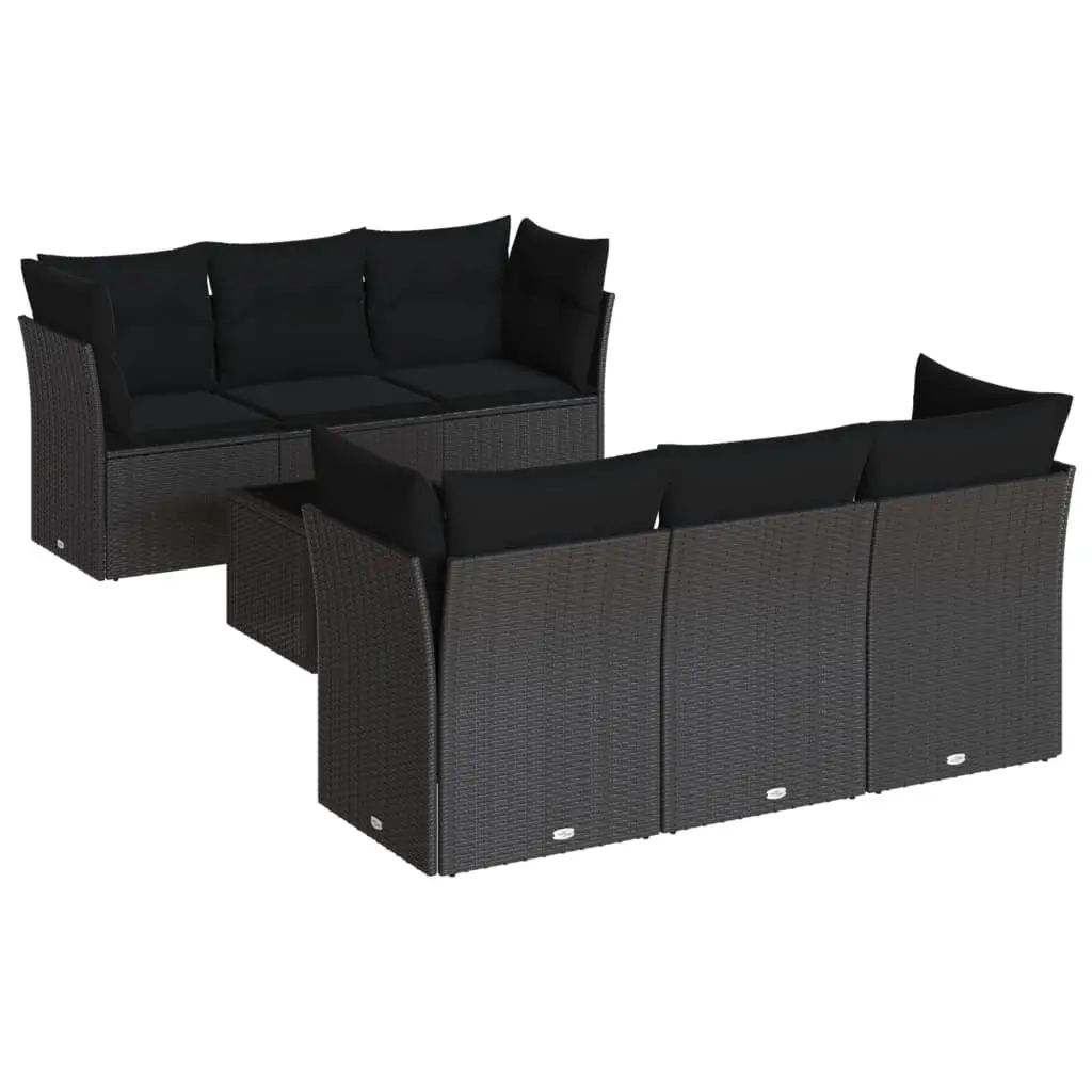 Garden Sofa Set PE Rattan 7 Piece Outdoor Furniture Sectional with Cushions Black