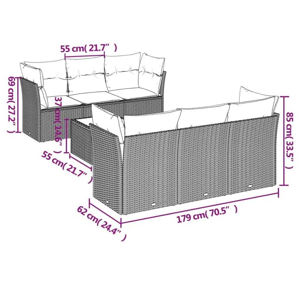 Garden Sofa Set PE Rattan 7 Piece Outdoor Furniture Sectional Black