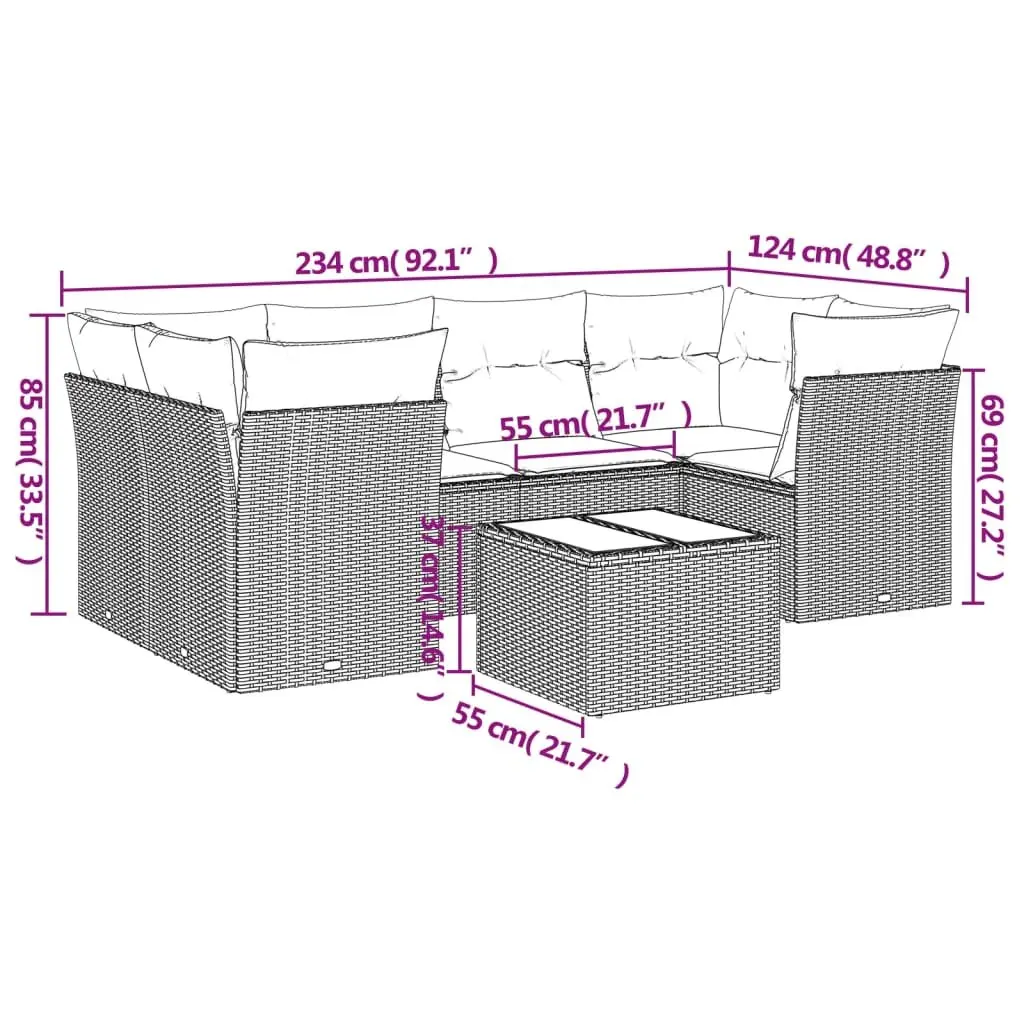 7 Piece Garden Sofa Set PE Rattan Outdoor Patio Furniture Black with Cushions Tempered Glass