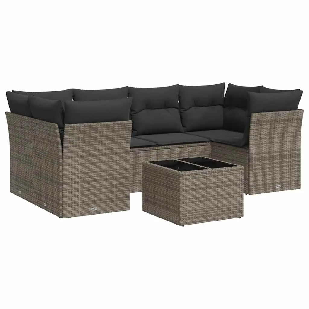 Garden Sofa Set 7 Piece Grey Poly Rattan Outdoor Furniture Patio Seating with