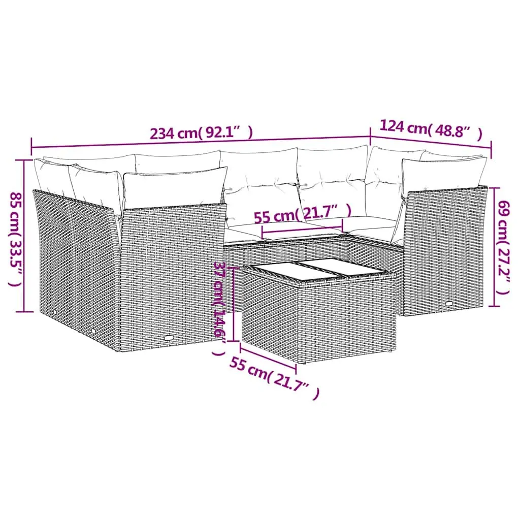Garden Sofa Set 7 Piece Grey Poly Rattan Outdoor Furniture Patio Seating with