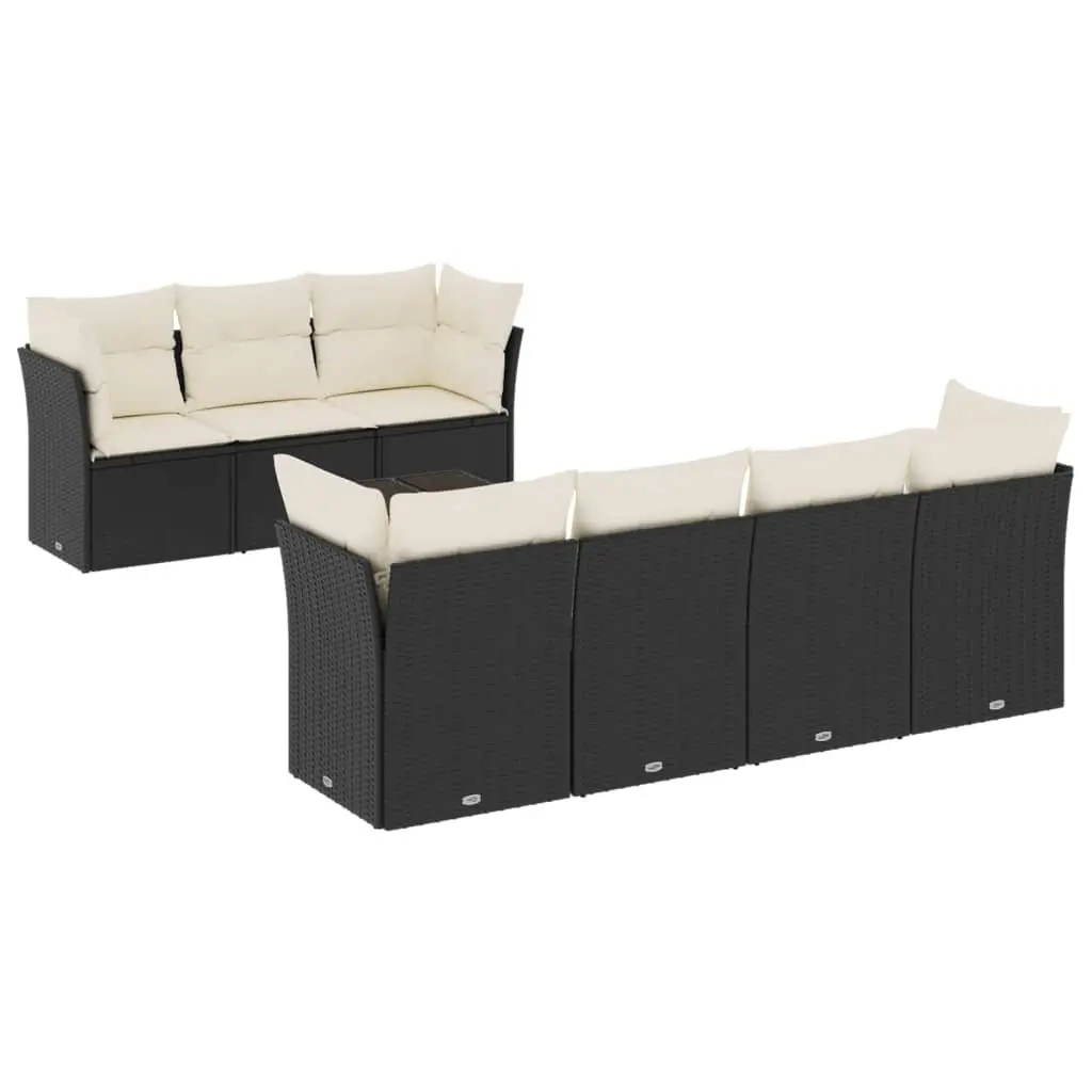 8 Piece Modular Black Garden Sofa Set Outdoor Furniture with Cushions PE Rattan and Tempered Glass Table