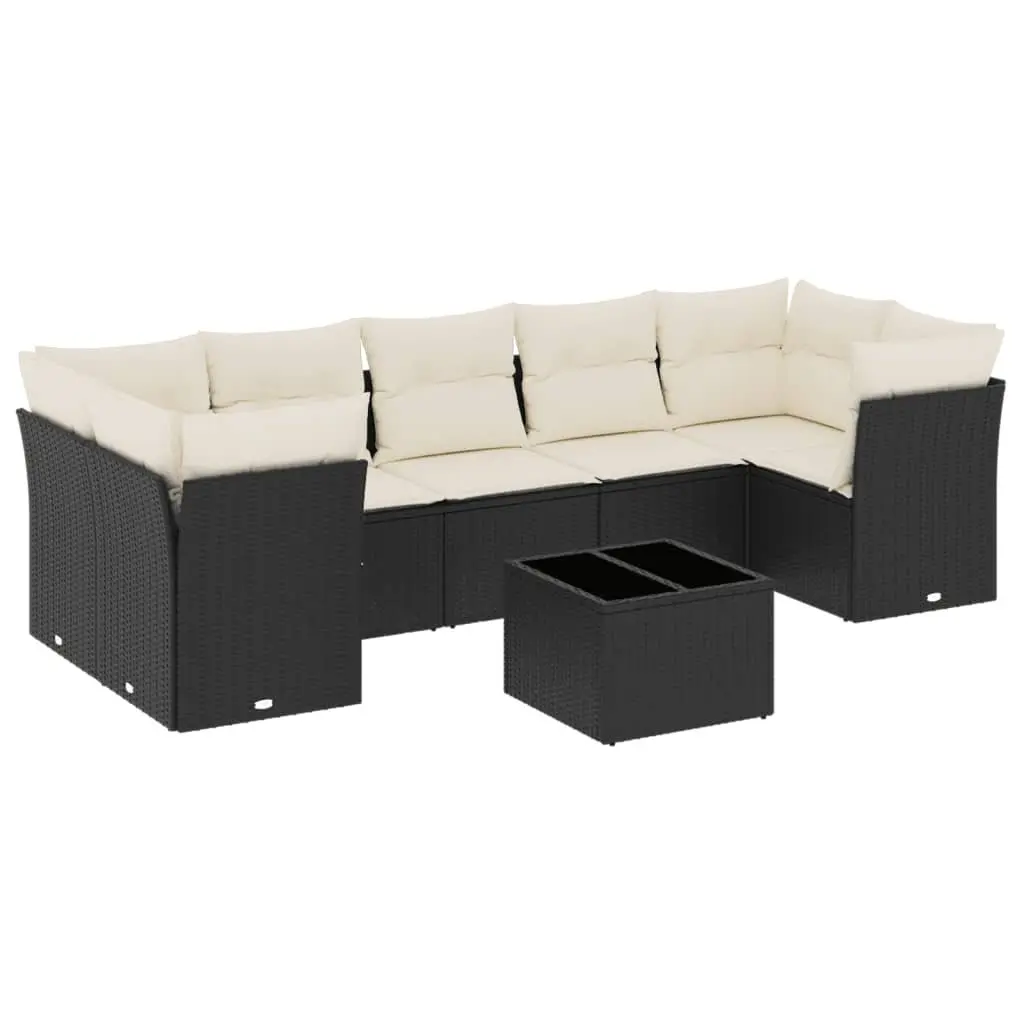 Garden Sofa Set 8 Piece Outdoor Furniture Black Poly Rattan with Cushions Patio