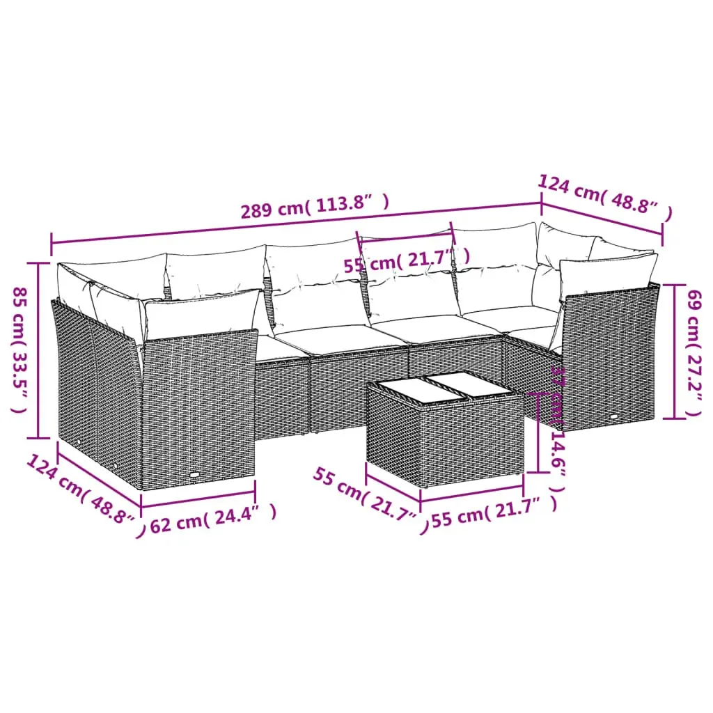 Garden Sofa Set 8 Piece Outdoor Furniture Black Poly Rattan with Cushions Patio