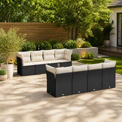 Versatile 9-Piece Black Rattan Sofa Set for Outdoors