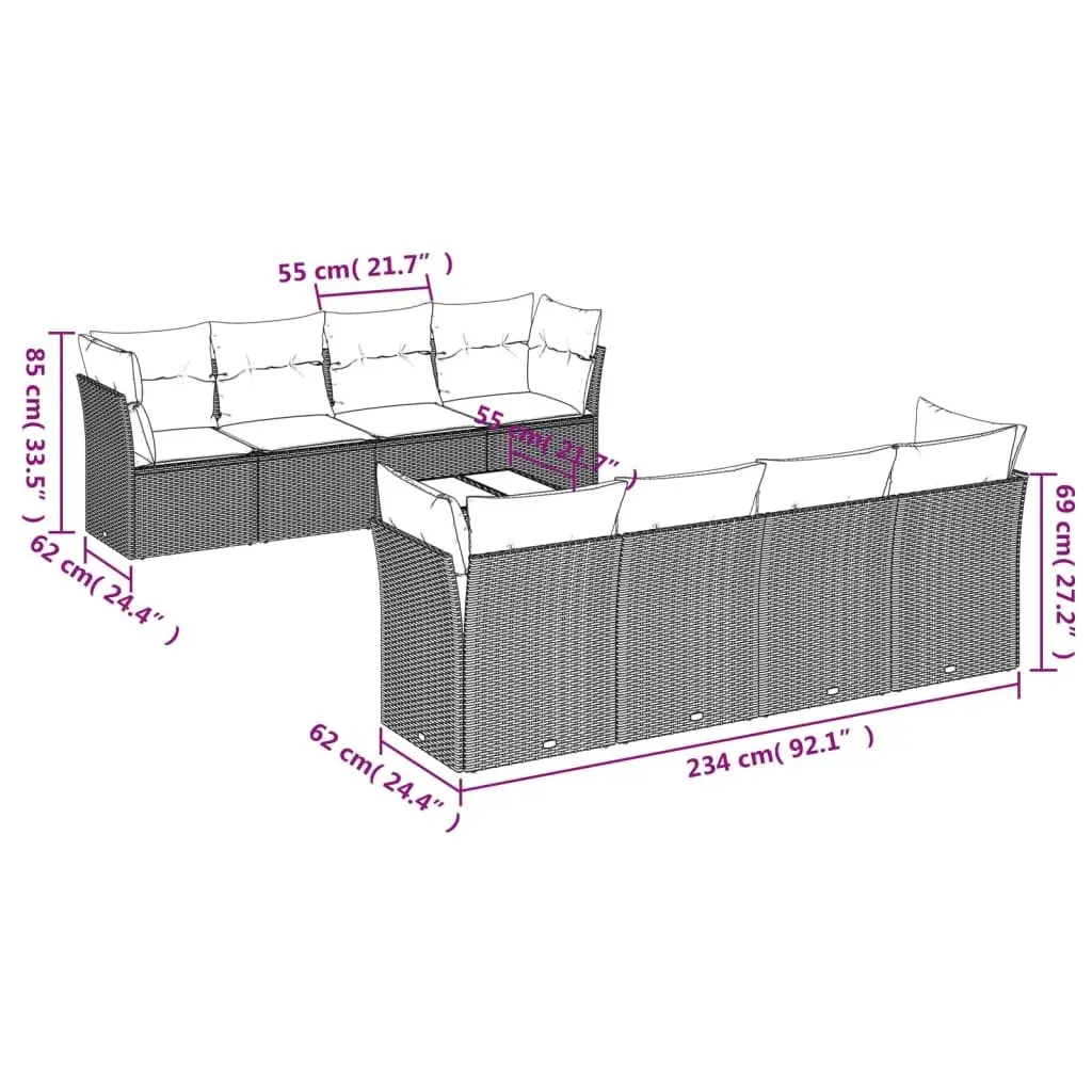 Garden Sofa Set 9 Piece Modular PE Rattan Outdoor Furniture Black with Cushions