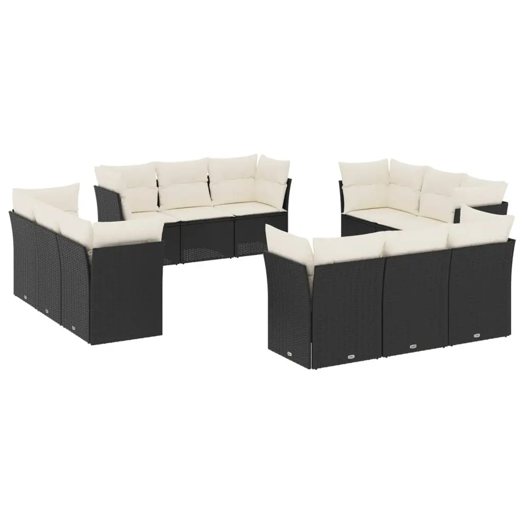 Garden Sofa Set PE Rattan 12 Piece Modular Outdoor Furniture Black with Cushions