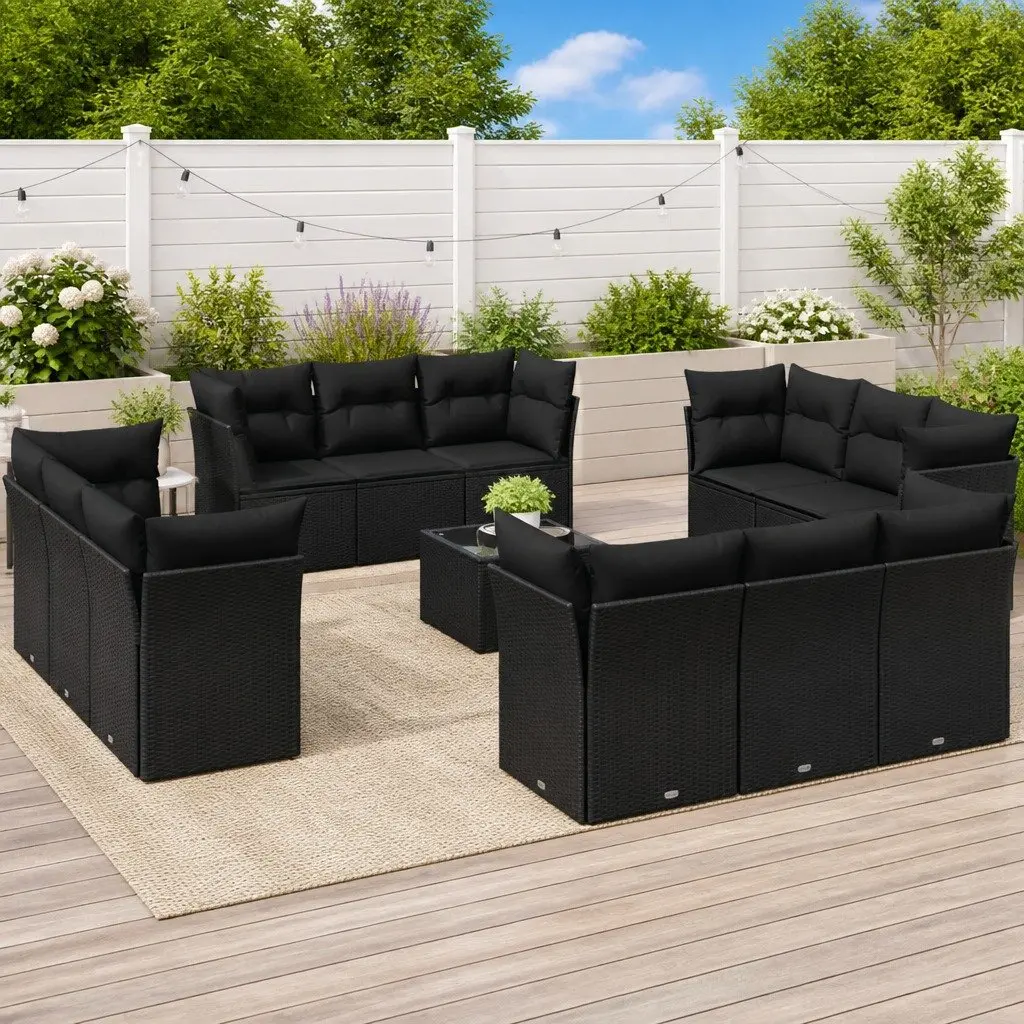 Garden Sofa Set PE Poly Rattan 13 Piece Outdoor Furniture Black Patio Seating