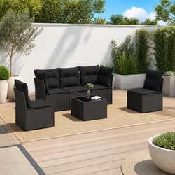 Practical 6-Piece Modular Black Sofa Set for Outdoor Use