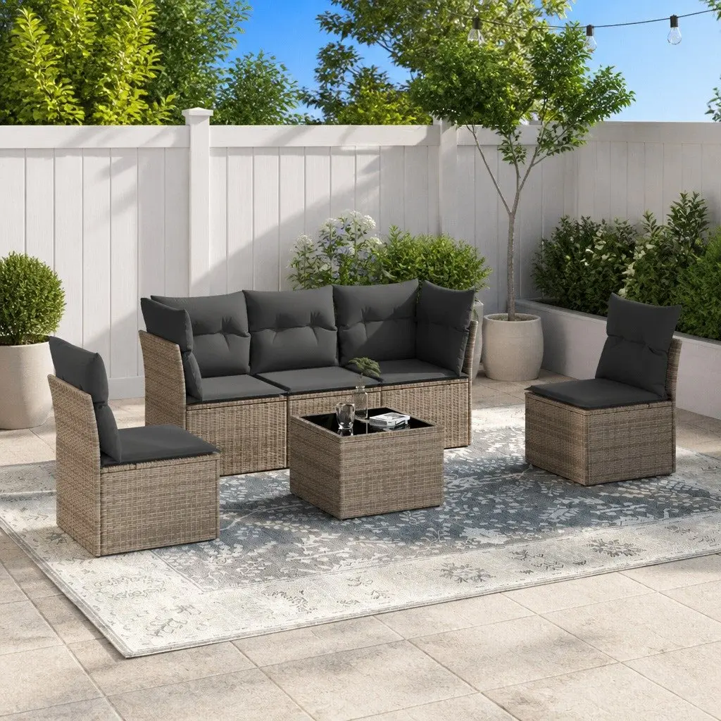 Garden Sofa Set PE Rattan Modular 6 Piece Outdoor Furniture Grey
