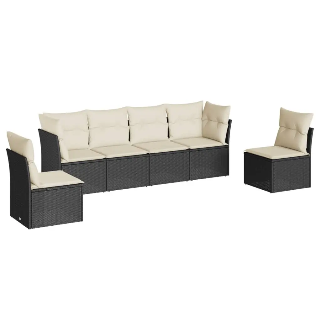 Garden Sofa Set PE Rattan Modular 6 Piece with Cushions Black