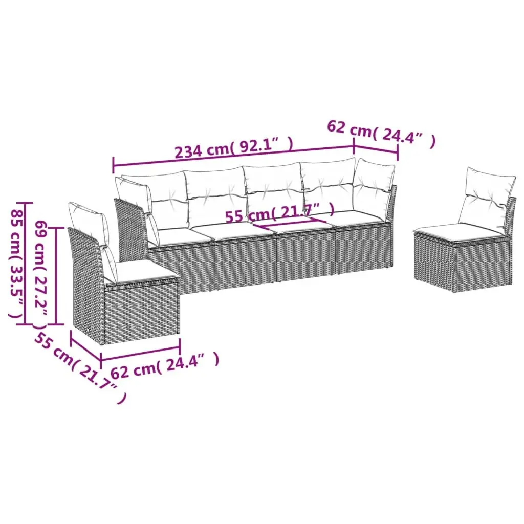 Garden Sofa Set PE Rattan Modular 6 Piece with Cushions Black