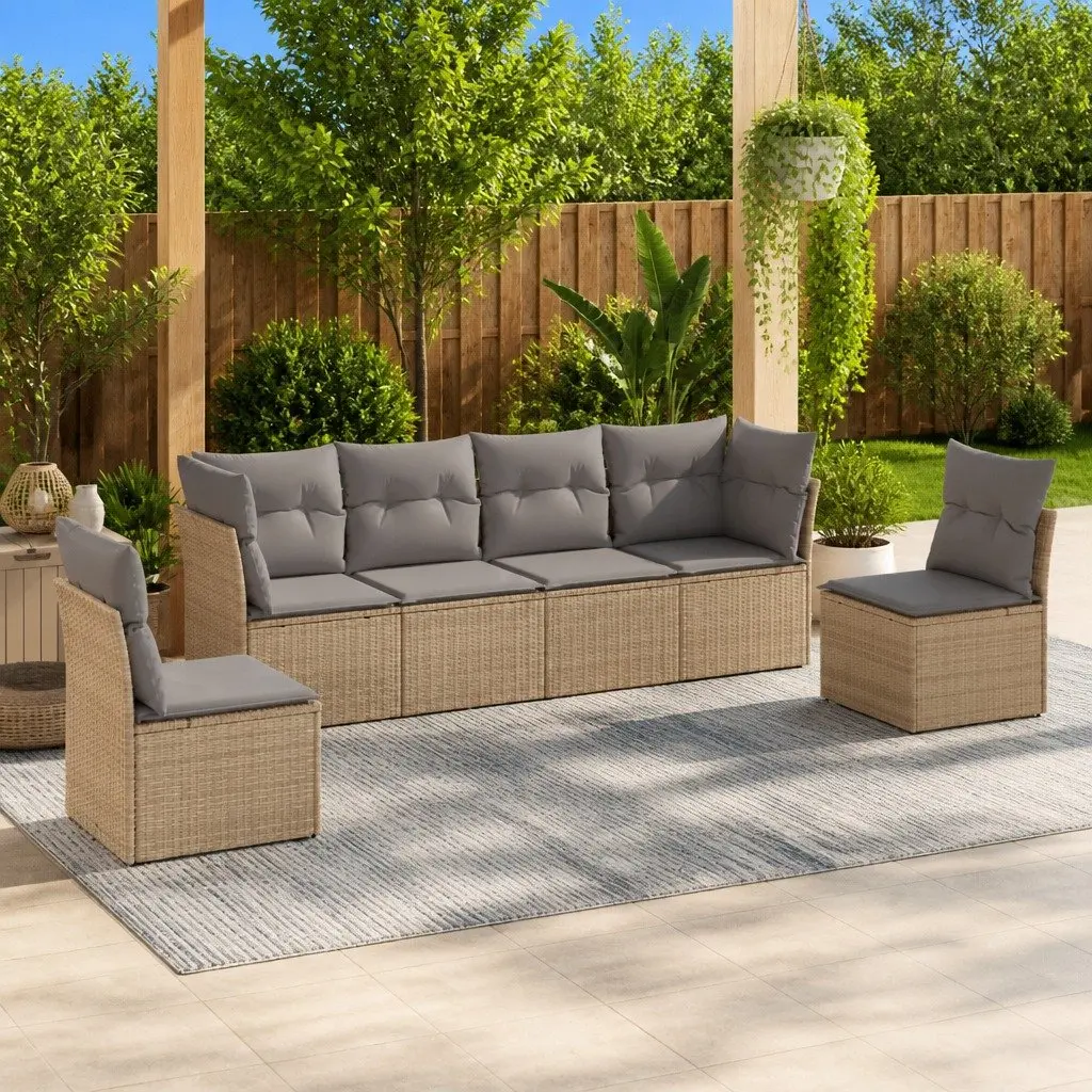 Garden Sofa Set 6 Piece Outdoor Furniture Patio Beige with Cushions Modular