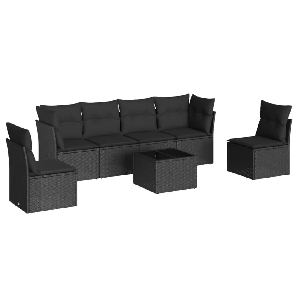 7 Piece Garden Sofa Set Outdoor Furniture Black Poly Rattan with Cushions
