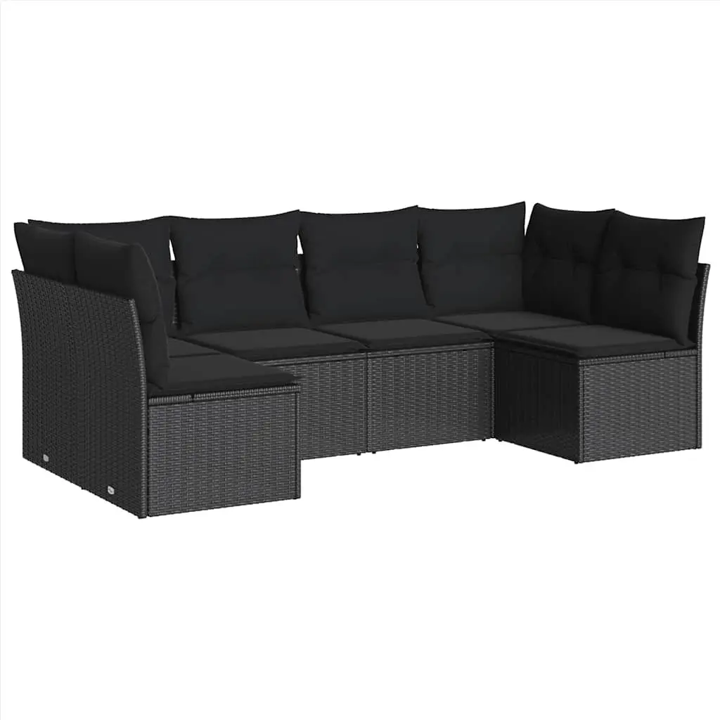 Garden Sofa Set PE Rattan Modular 6 Piece Outdoor Furniture with Cushions Black