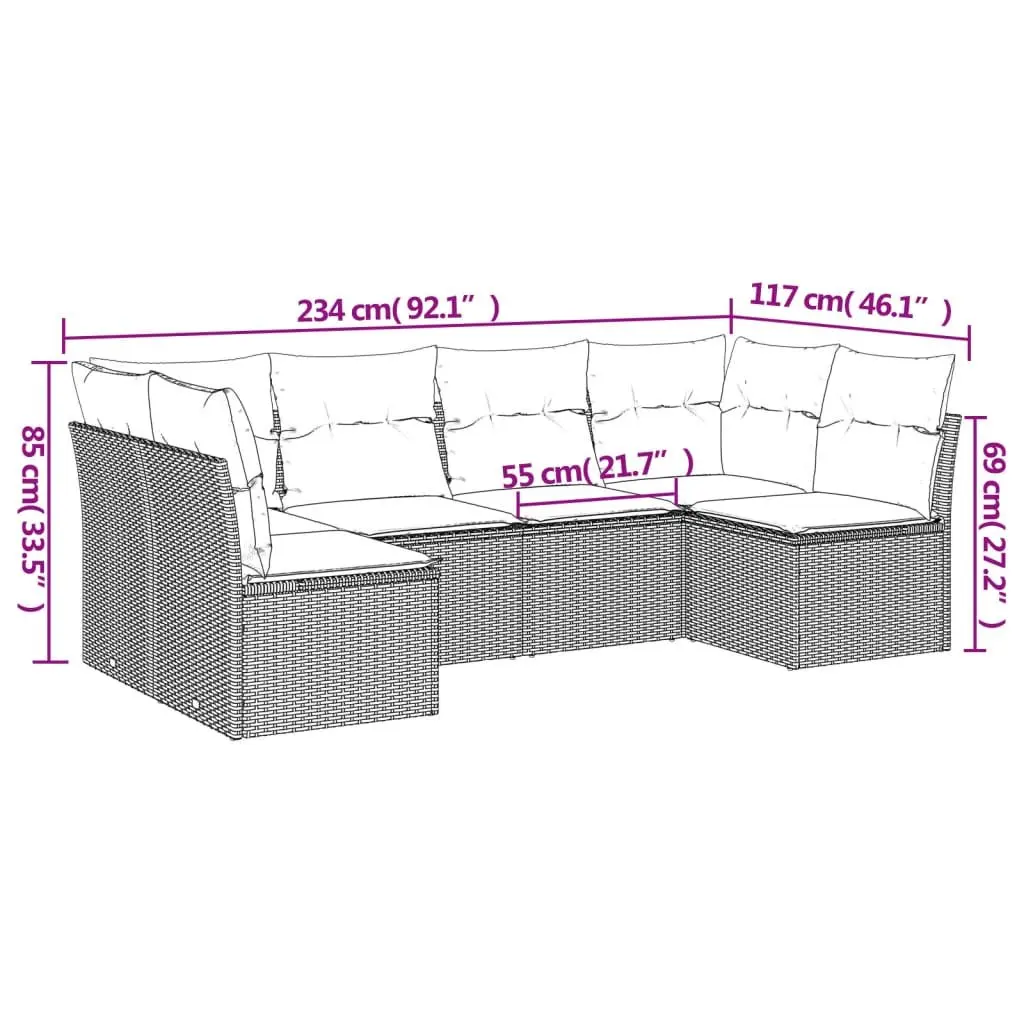 Garden Sofa Set 6 Piece Outdoor Furniture Patio Grey Poly Rattan Cushions