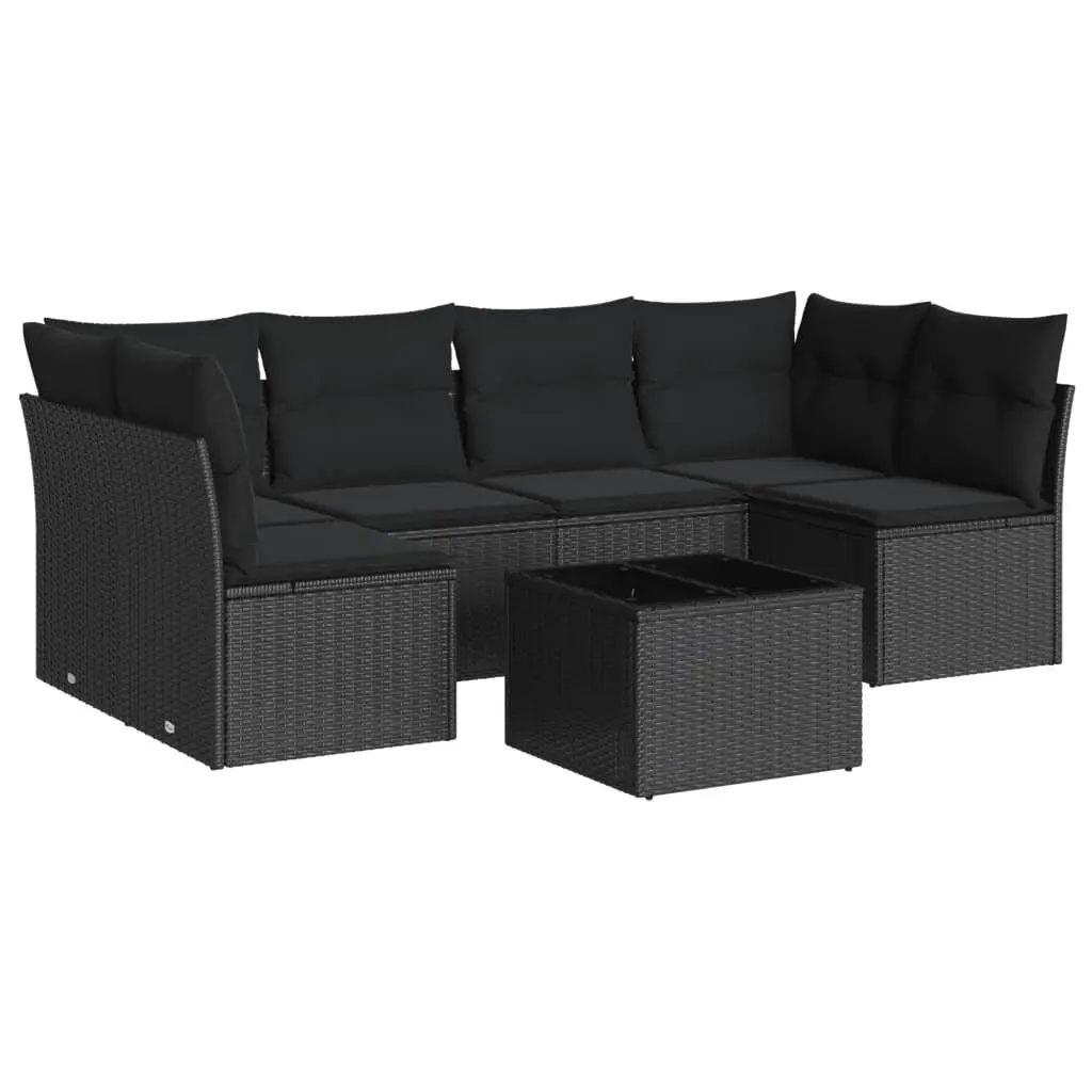 7 Piece Garden Sofa Set PE Rattan Cushions Black Outdoor Furniture