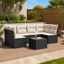Versatile 7 Piece Black Modular Outdoor Sofa Set with Cushions