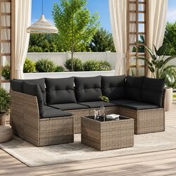 7 Piece Garden Sofa Set with Cushions Grey Outdoor Patio Furniture Modular