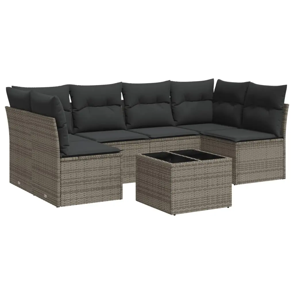 7 Piece Garden Sofa Set PE Rattan Modular Grey with Cushions