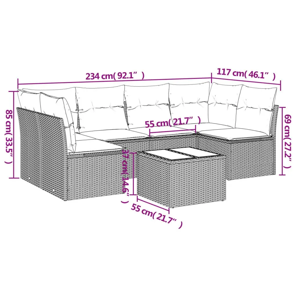 7 Piece Garden Sofa Set PE Rattan Modular Grey with Cushions