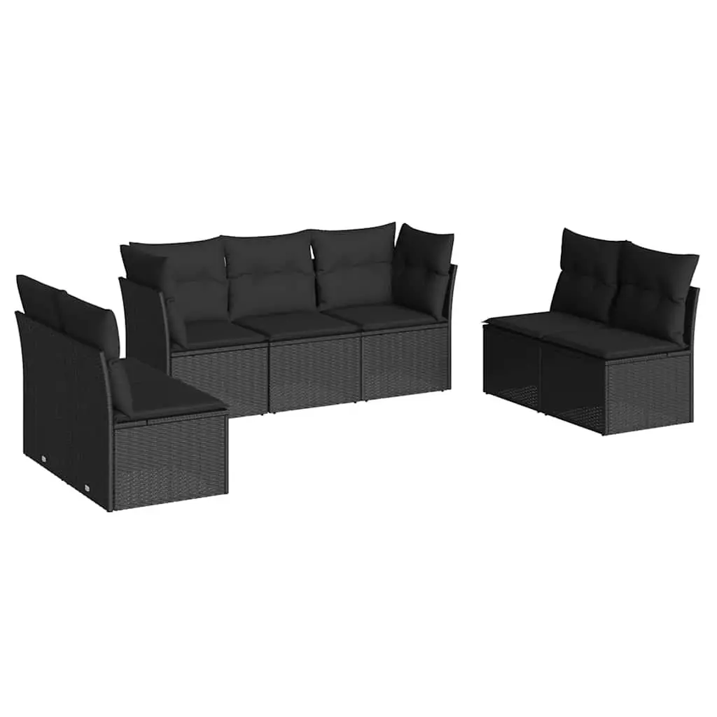 Outdoor Garden Sofa Set 7 Piece Black Poly Rattan Furniture with Cushions Patio
