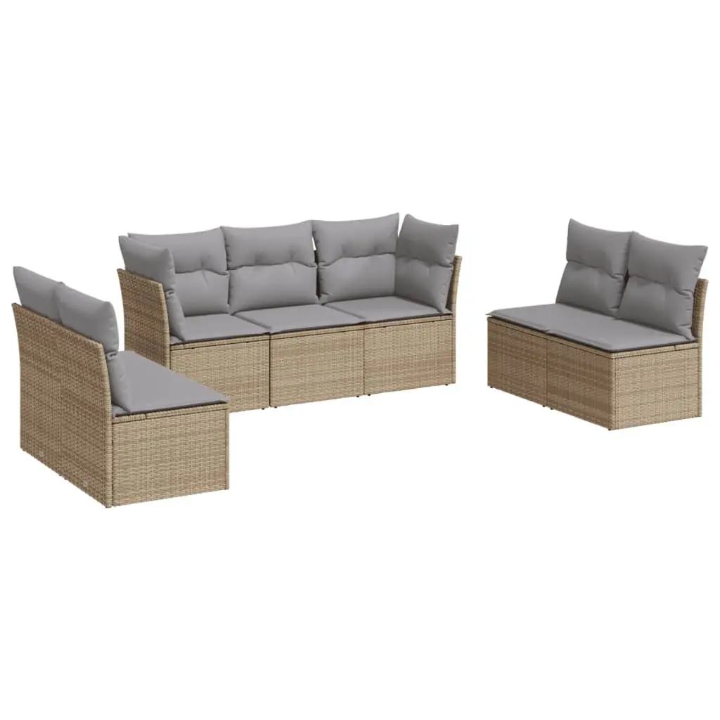 Garden Sofa Set PE Rattan 7 Piece Outdoor Furniture Modular Beige