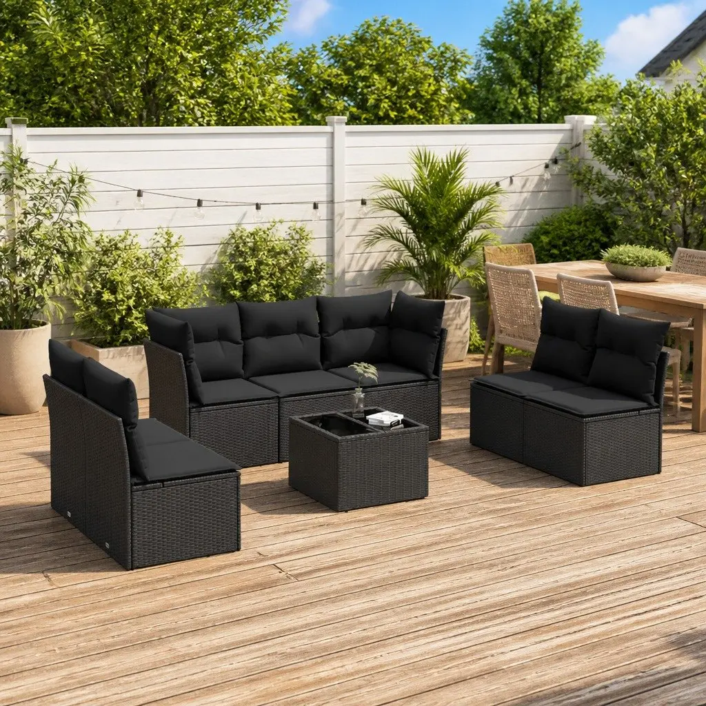 Garden Sofa Set 8 Piece Outdoor Furniture Black Poly Rattan Modular Patio