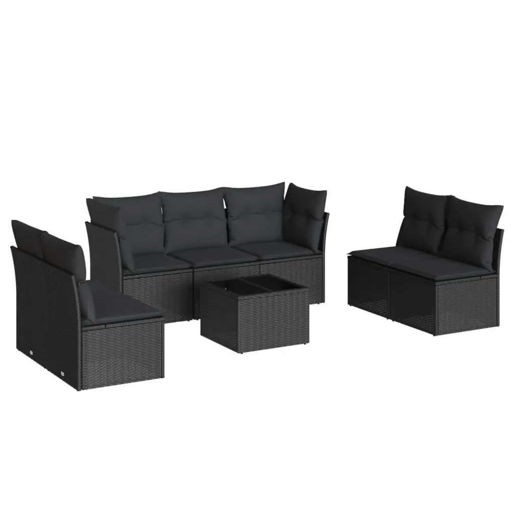 Garden Sofa Set 8 Piece Outdoor Furniture Black Poly Rattan Modular Patio