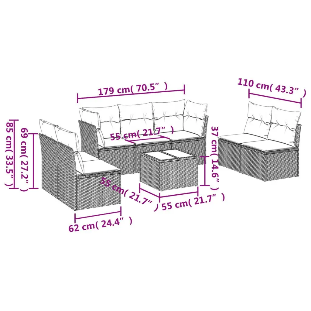 Garden Sofa Set 8 Piece Outdoor Furniture Black Poly Rattan Modular Patio
