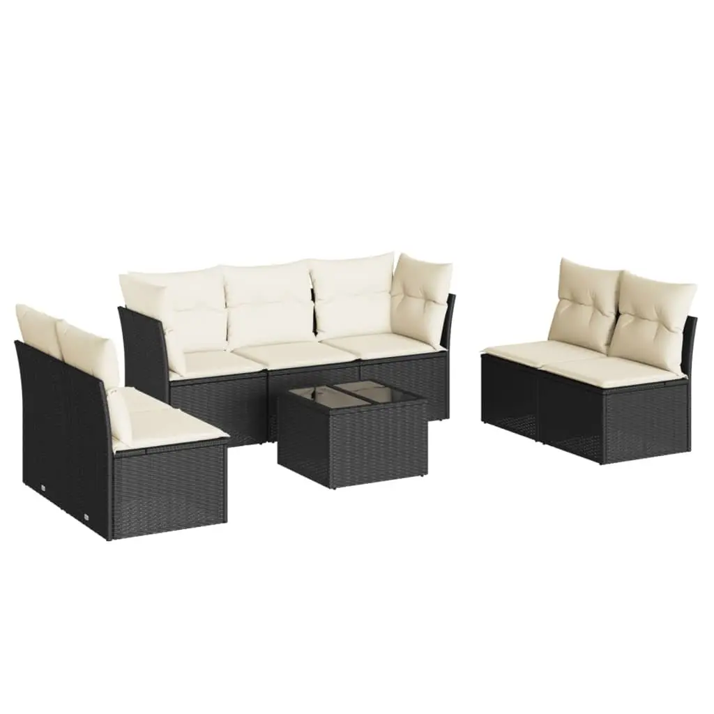 Garden Sofa Set 8 Piece Outdoor Furniture with Cushions Black Poly Rattan