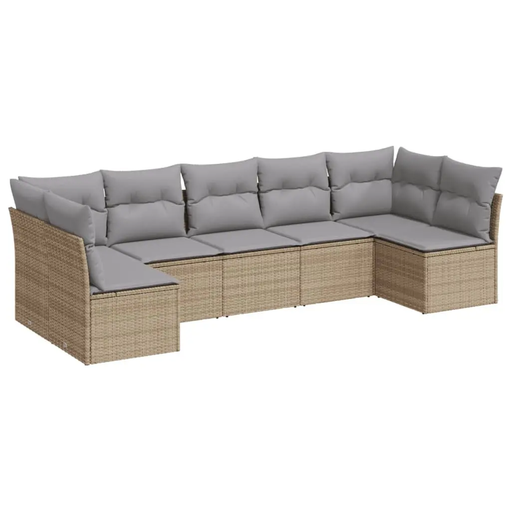 Garden Sofa Set 7 Piece Outdoor Patio Furniture with Cushions Beige Rattan